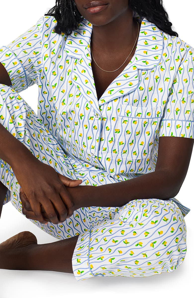 BedHead Pajamas Print Organic Cotton Poplin Crop Pajamas, Alternate, color, Limoncello Stripe