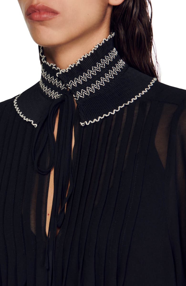 SANDRO Jacinthe Split Neck Blouse, Alternate, color, 