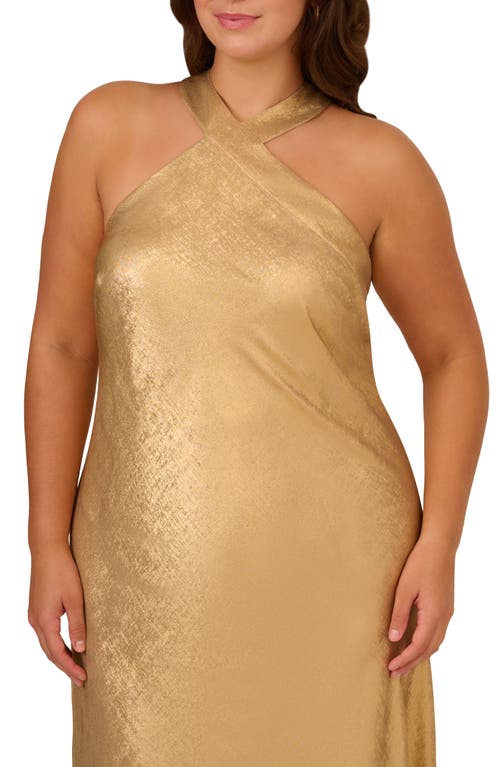 ADRIANNA PAPELL ADRIANNA PAPELL FOIL WOVEN HALTER GOWN