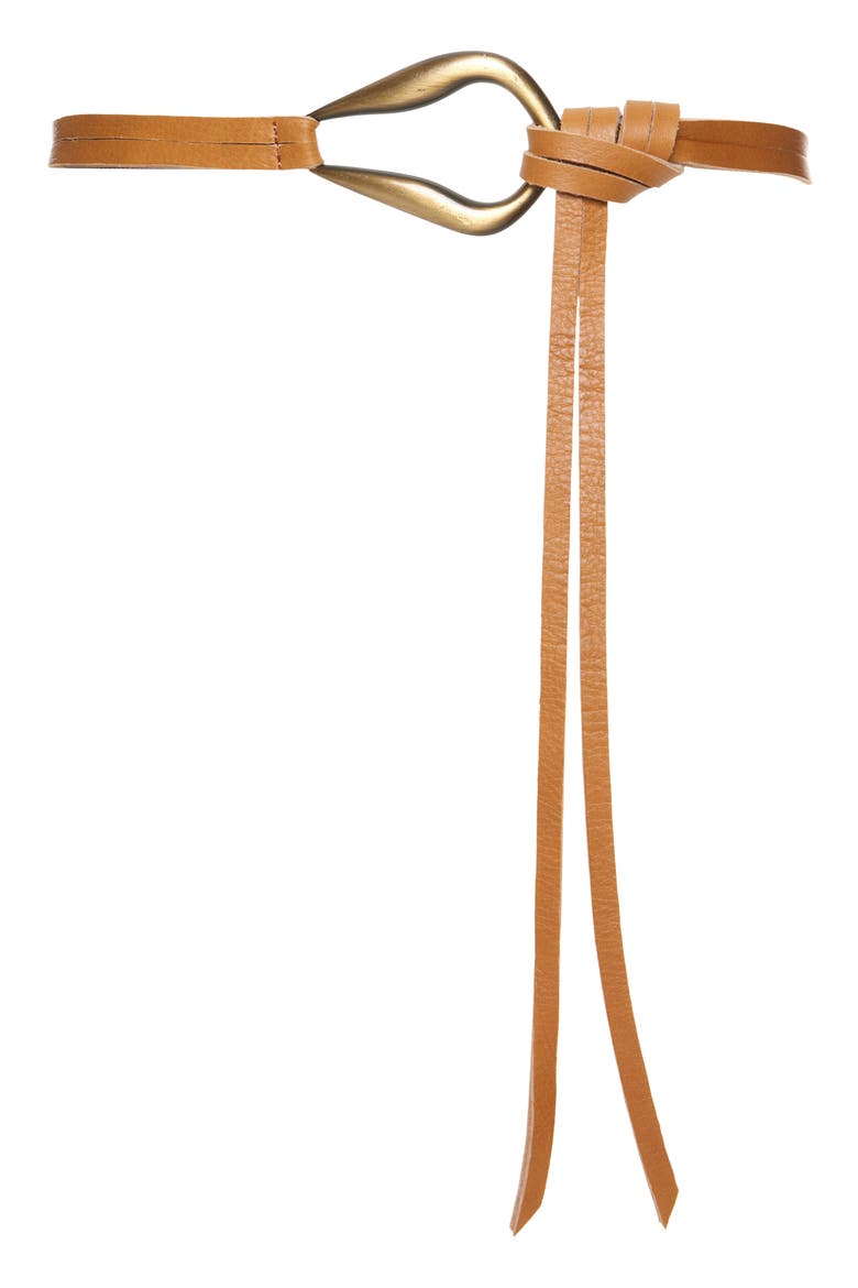 Nile Skinny Leather Belt, Main, color, COGNAC