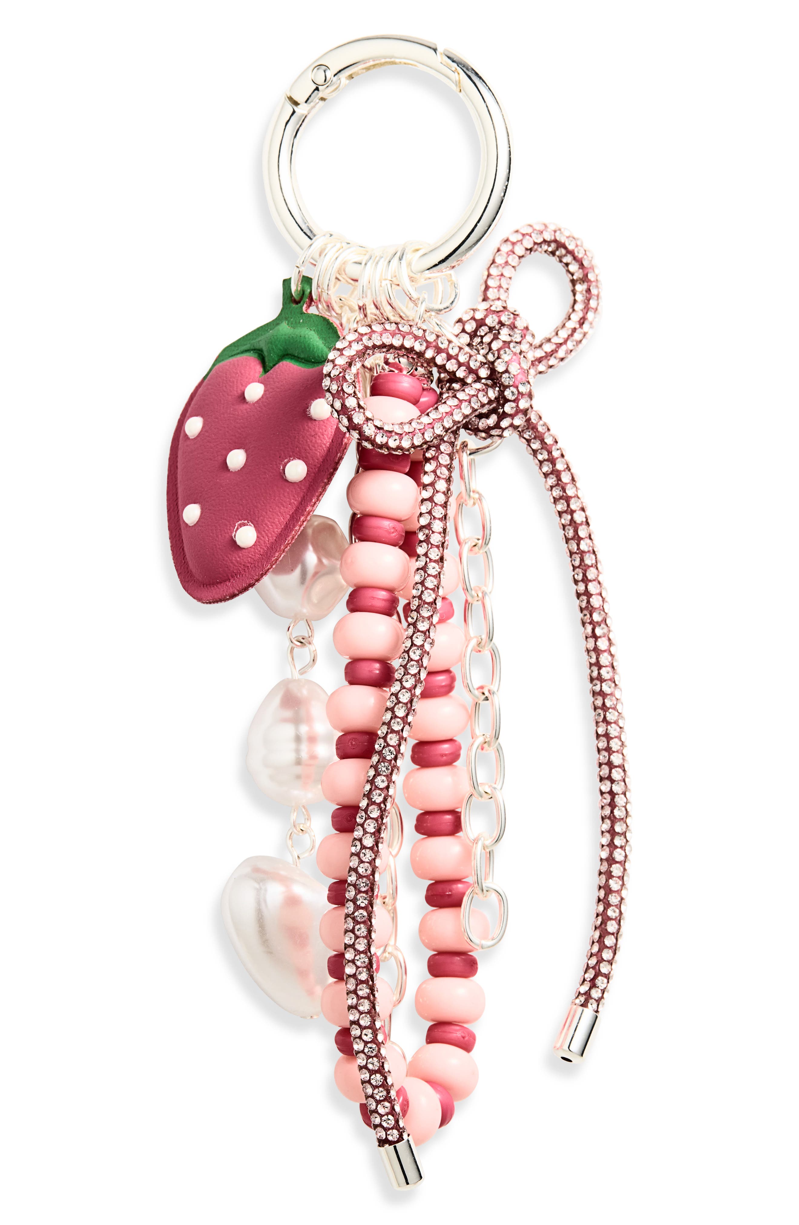 Chelsea28 Strawberry Bag Charm, Main, color, Pink Multi- Silver