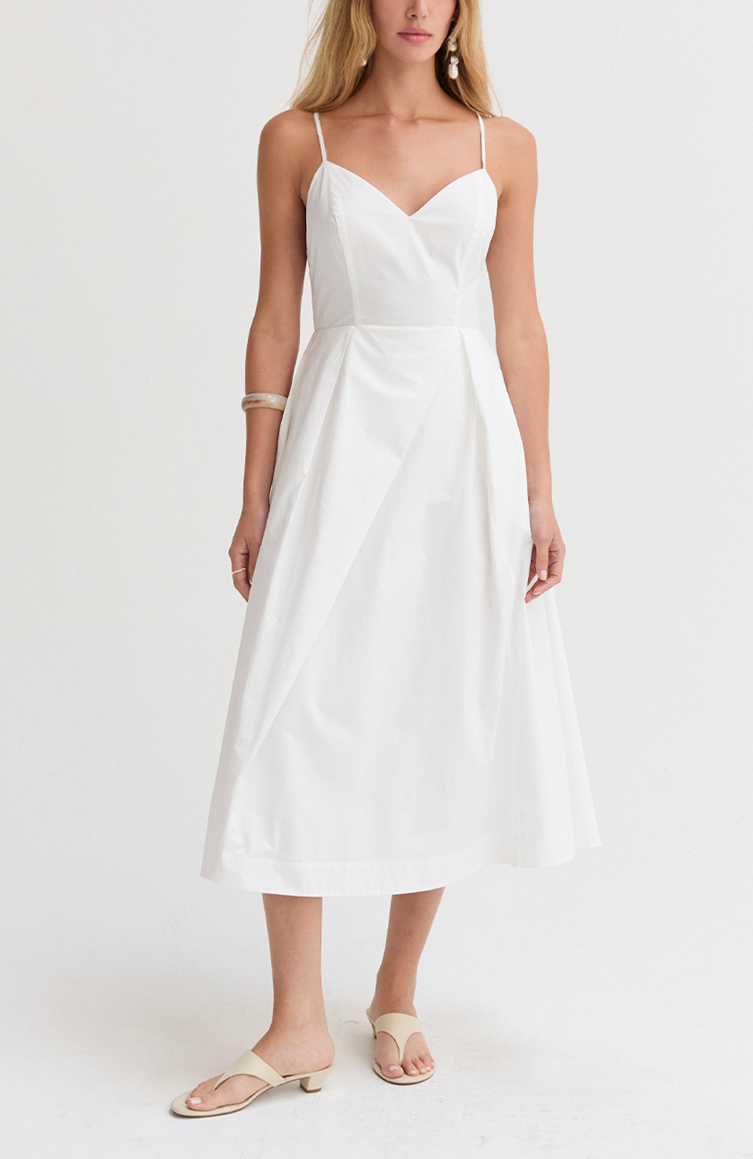 V-neck Poplin Midi Dress