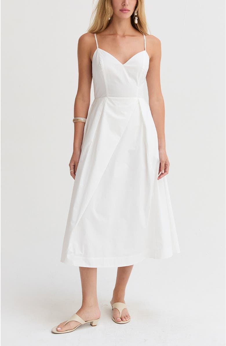 CRESCENT V-neck Poplin Midi Dress, Main, color, White