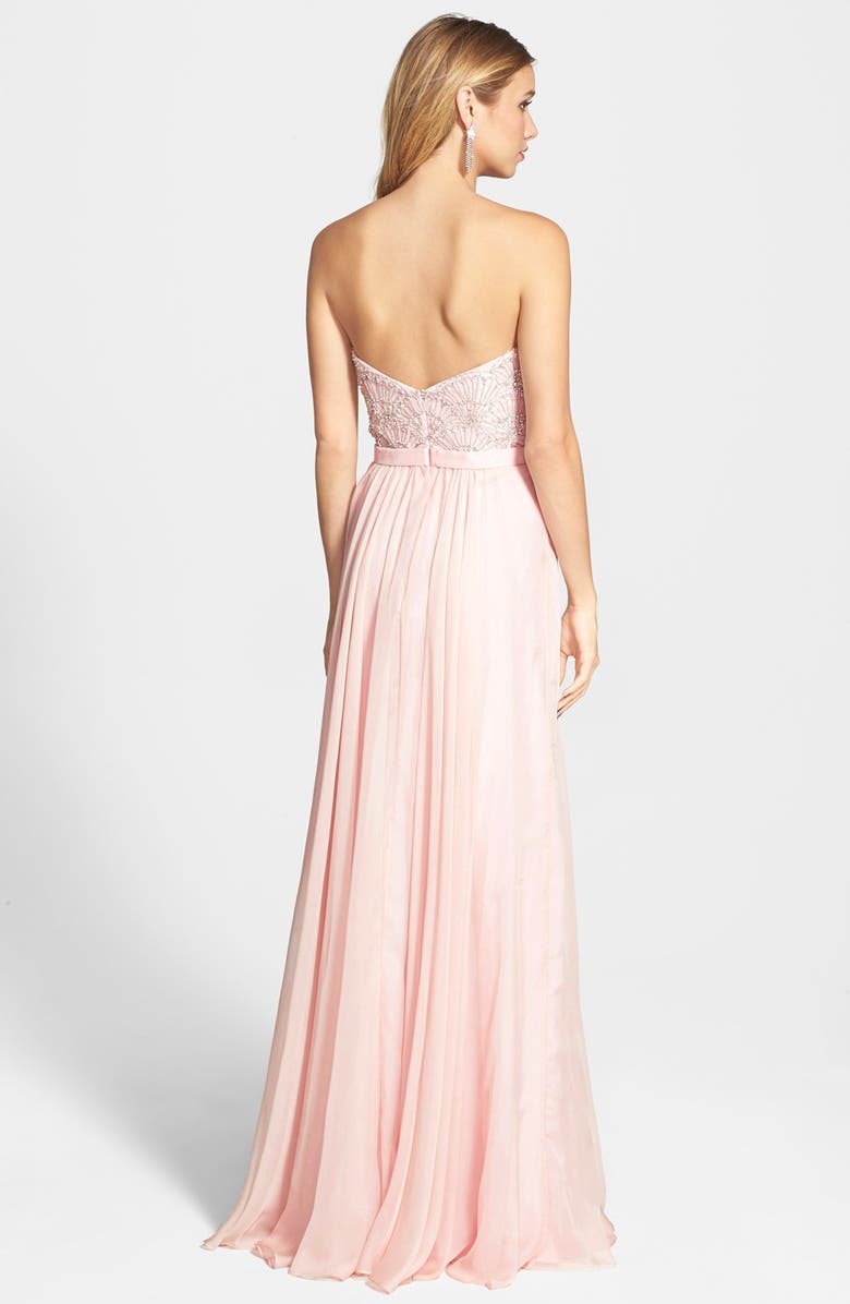 La Femme Beaded Strapless Chiffon Gown, Alternate, color,