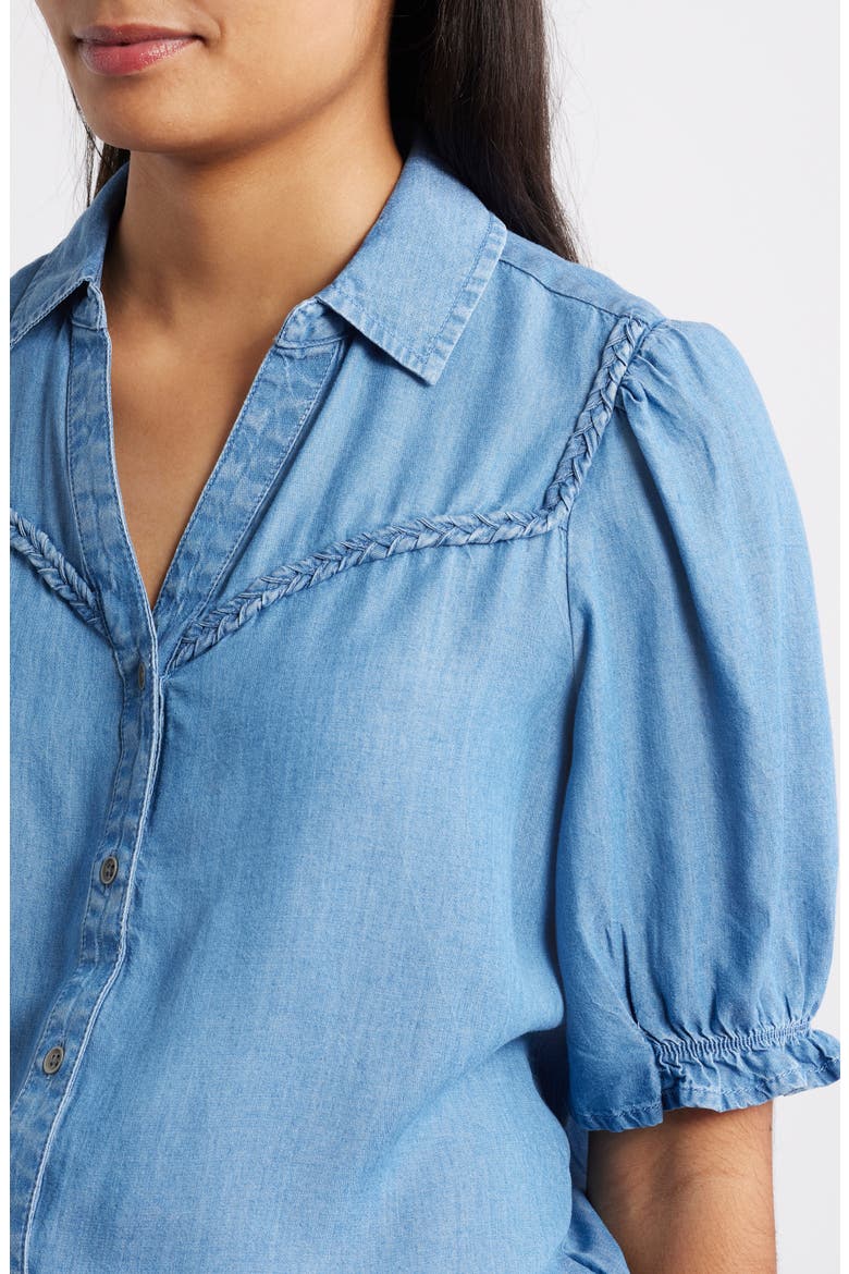 Indira Short Sleeve Denim Button-Up Shirt, Alternate, color, MEDIUM WASH