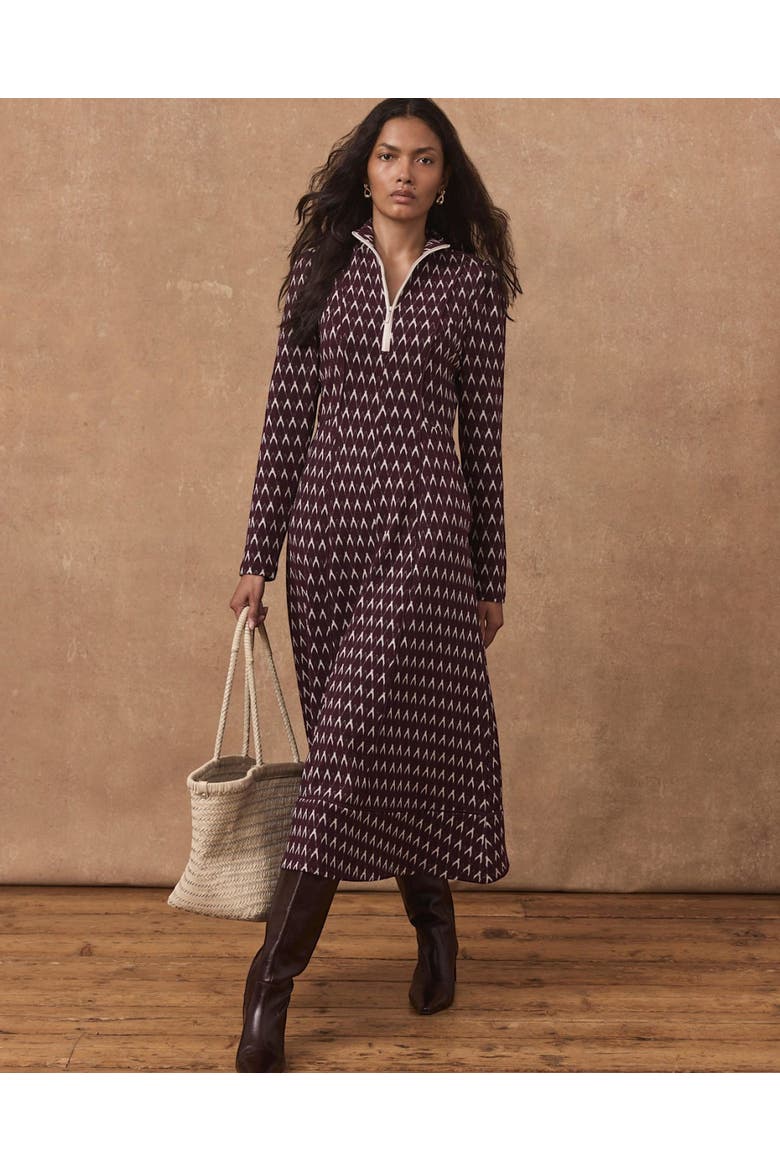 Patterened Jacquard Midi Dress, Alternate, color, Burgundy