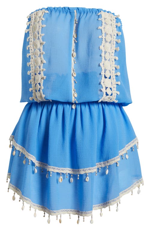 Shop Ramy Brook Perry Shell Trim Strapless Cover-up Minidress In Serene Blue