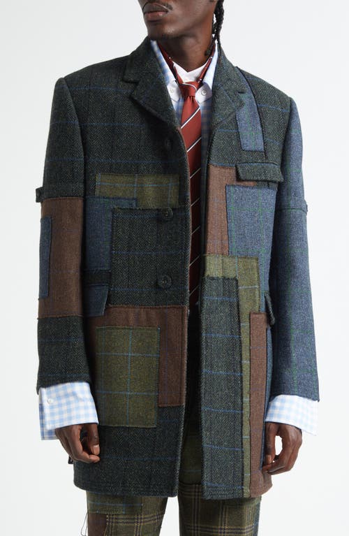 Thom Browne Patchwork Wool Chesterfield Coat In Multi