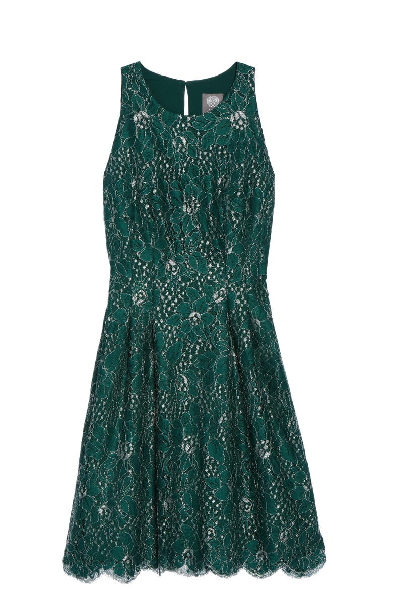 Vince Camuto Metallic Lace Fit & Flare Dress, Alternate, color,