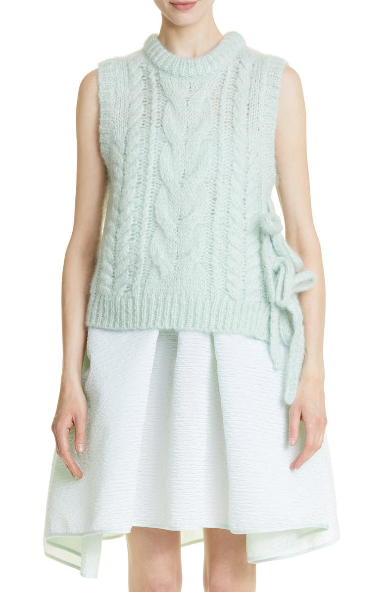 Cecilie Bahnsen Bow Detail Cable Knit Mohair 
Virgin Wool Sleeveless Sweater, Main, color, 