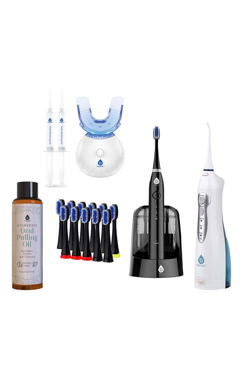 PURSONIC Ultimate Oral Care Bundle Smart Electric Toothbrush, Oral Irrigator, LED Whitening, and Ayurvedic Oil, Main, color, Multicolor