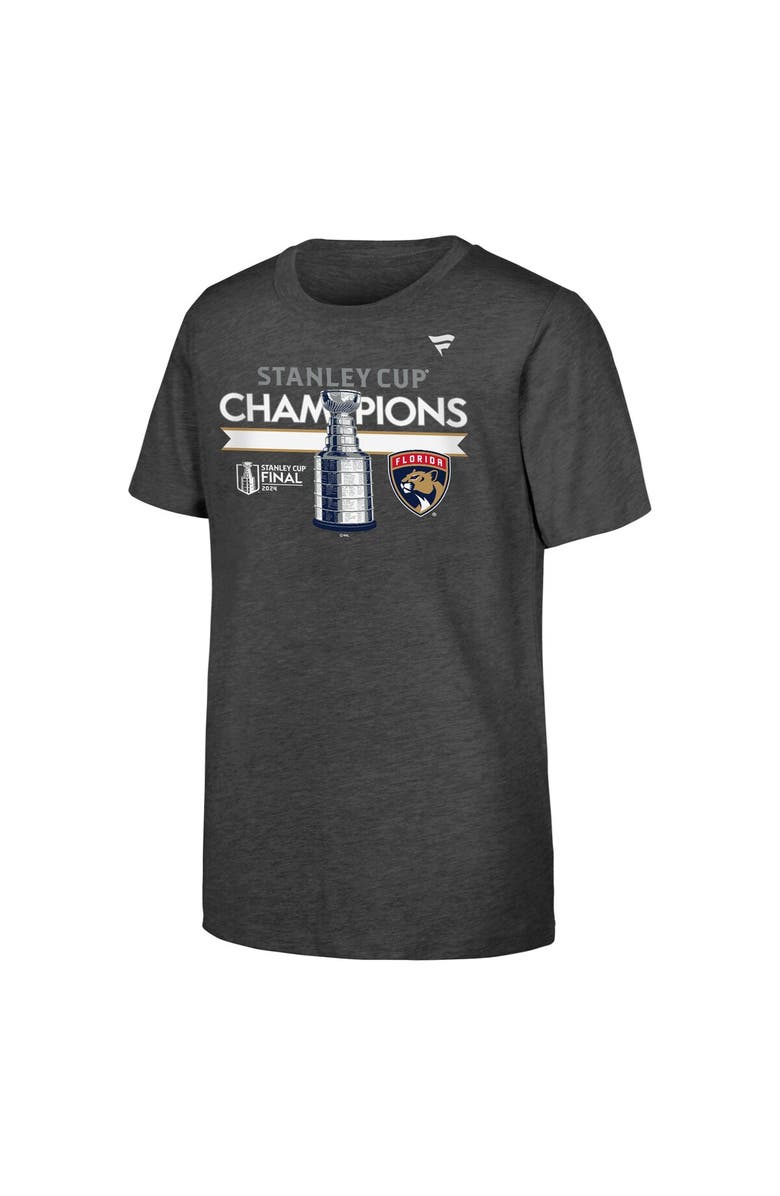 FANATICS Youth  Heather Charcoal Florida Panthers 2024 Stanley Cup Champions Locker Room T-Shirt, Alternate, color, 