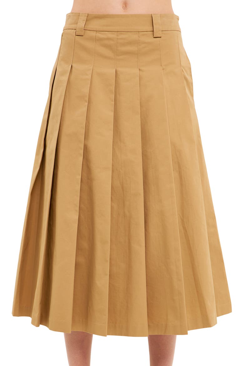 Pleated Cotton Midi Skirt, Alternate, color, TAN