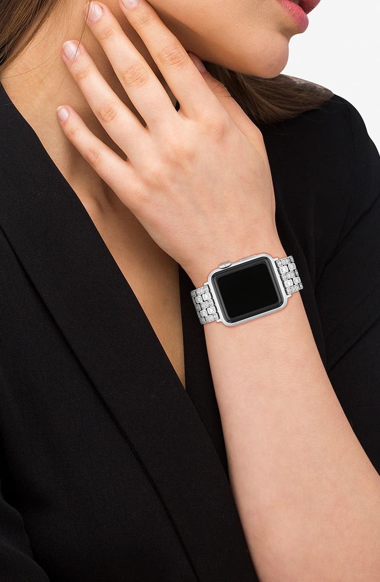 COACH Pavé Crystal Apple Watch<sup>®</sup> Bracelet Watchband, Alternate, color, Metallic Silver
