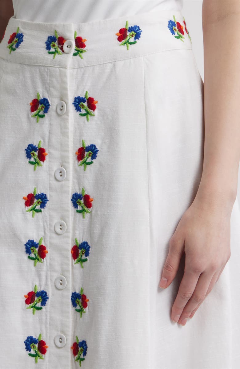 LOVE THE LABEL Berri Floral Embroidery Midi Skirt, Alternate, color, May Morris Embroidery