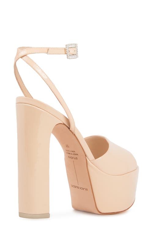 Black Suede Studio Zoe Ankle Strap Platform Sandal In Blush Patent