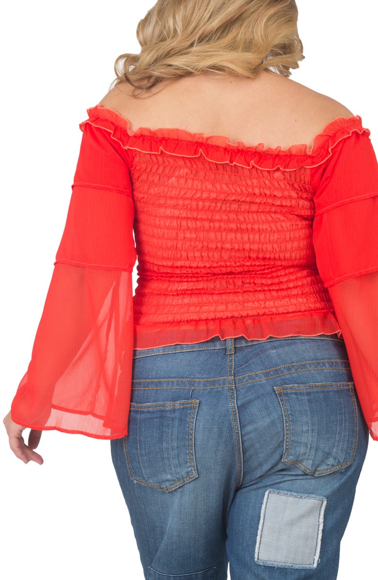 Standards & Practices Tiered Sleeve Smocked Top, Alternate, color, Tigerlily