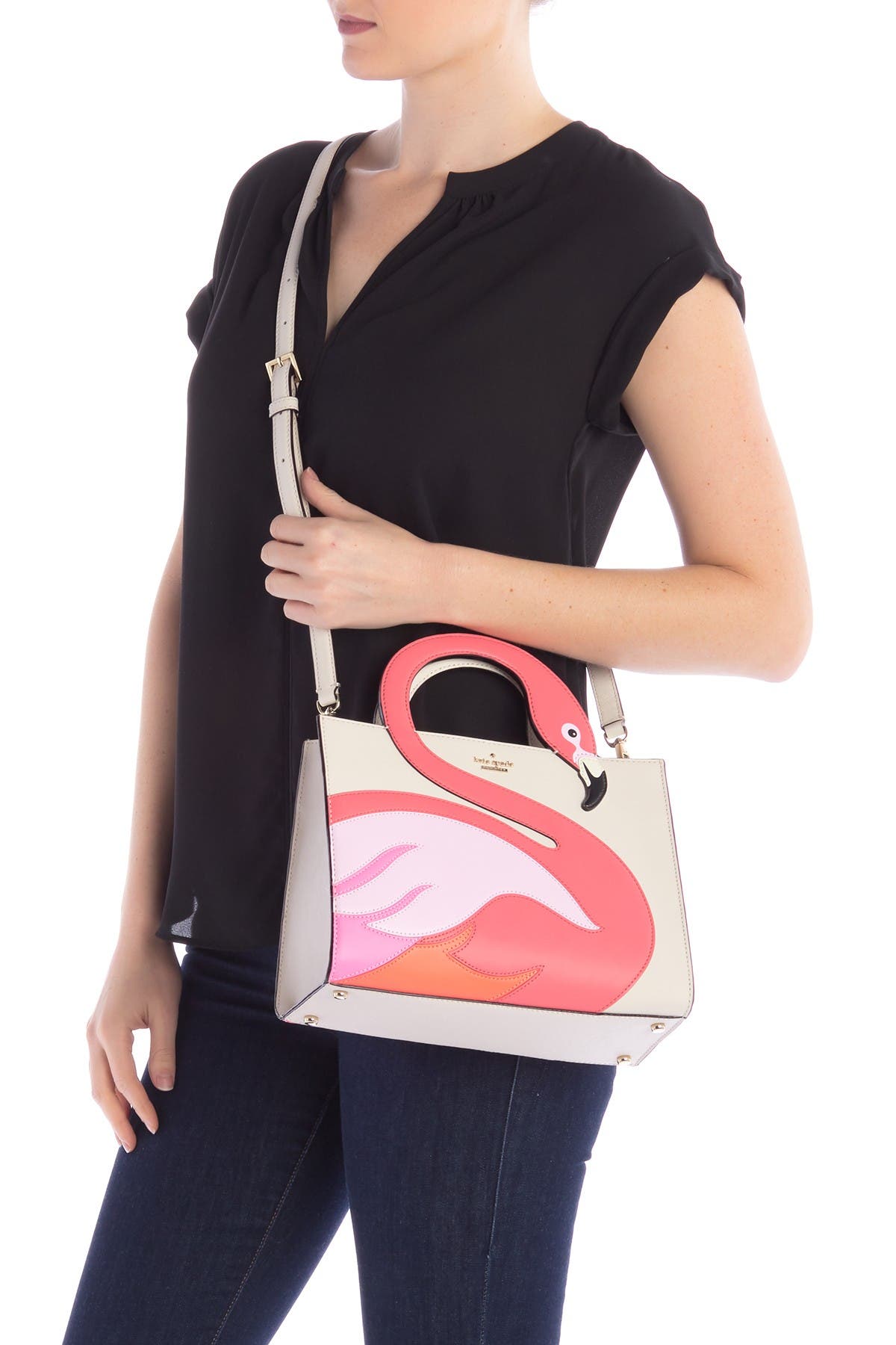 Kate Spade New York by the pool - flamingo sam leather tote, Alternate, color, 