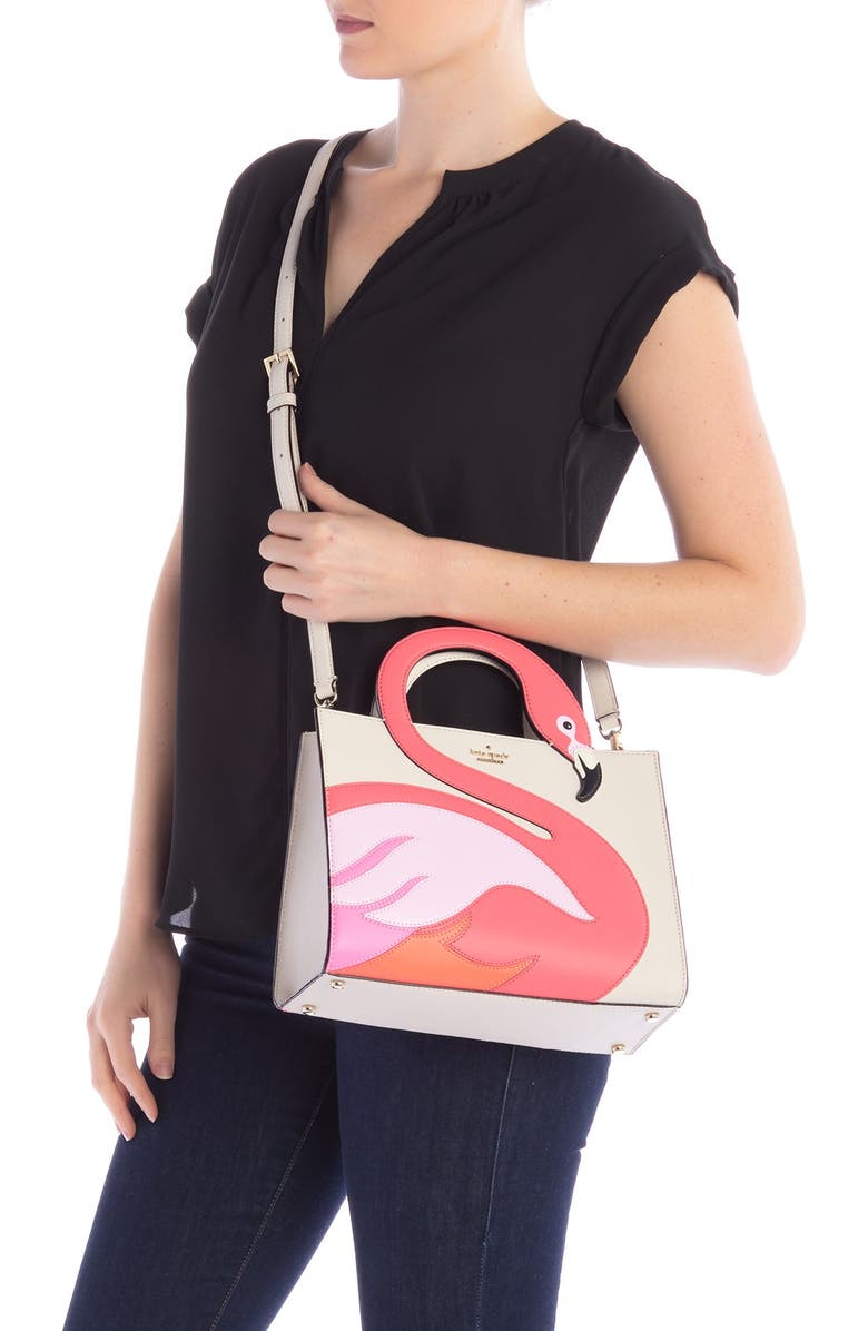 Kate Spade New York by the pool - flamingo sam leather tote, Alternate, color,
