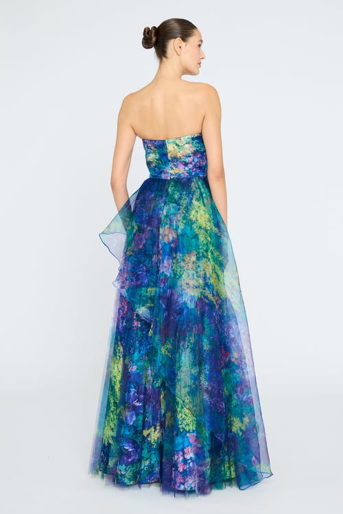 Theia Taya Strapless Organza Gown In Blue