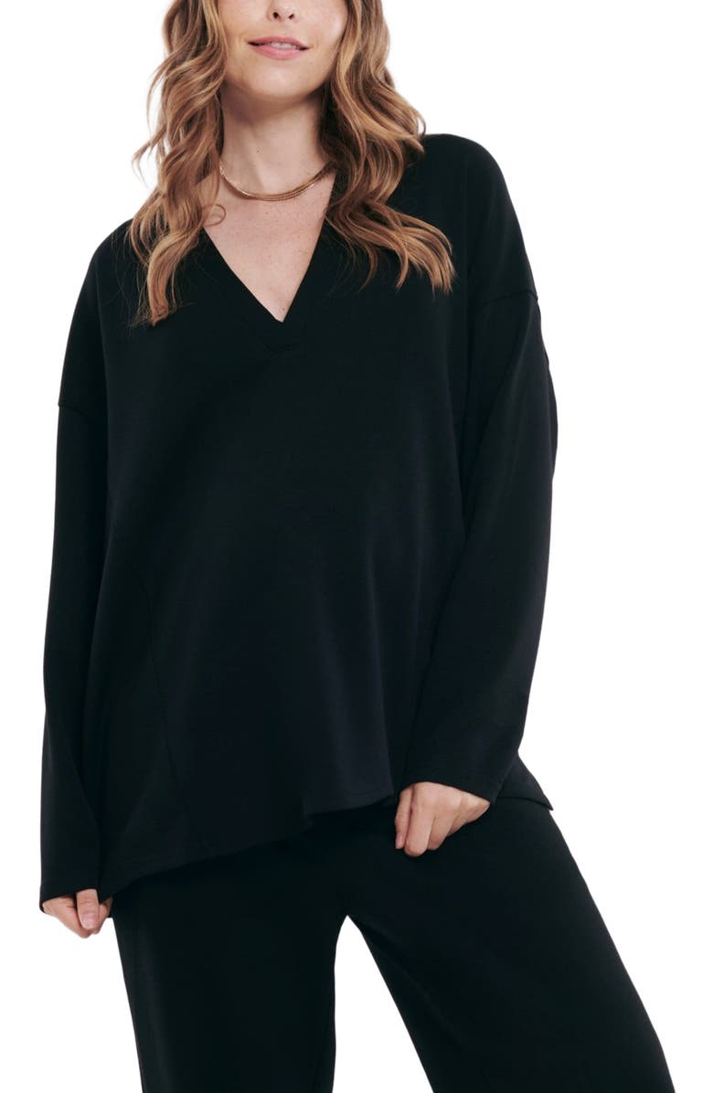 MOTHERHOOD MATERNITY V-Neck Pullover Scuba Knit Hoodie, Alternate, color, Black