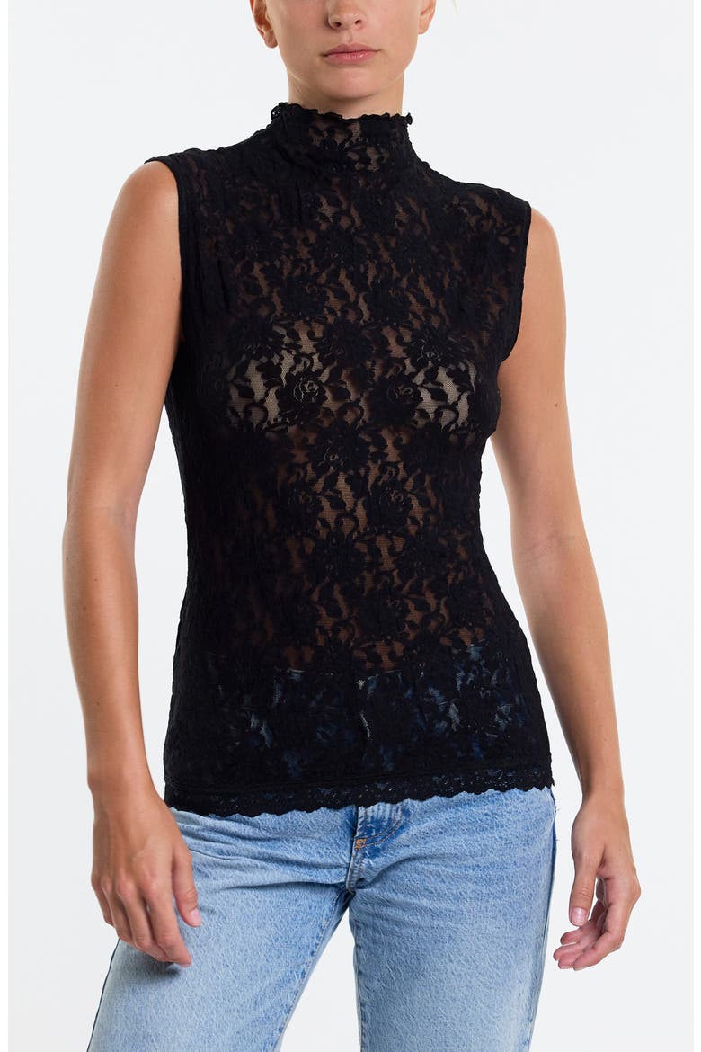 Sig Mock Neck Sheer Lace Top, Alternate, color, BLACK