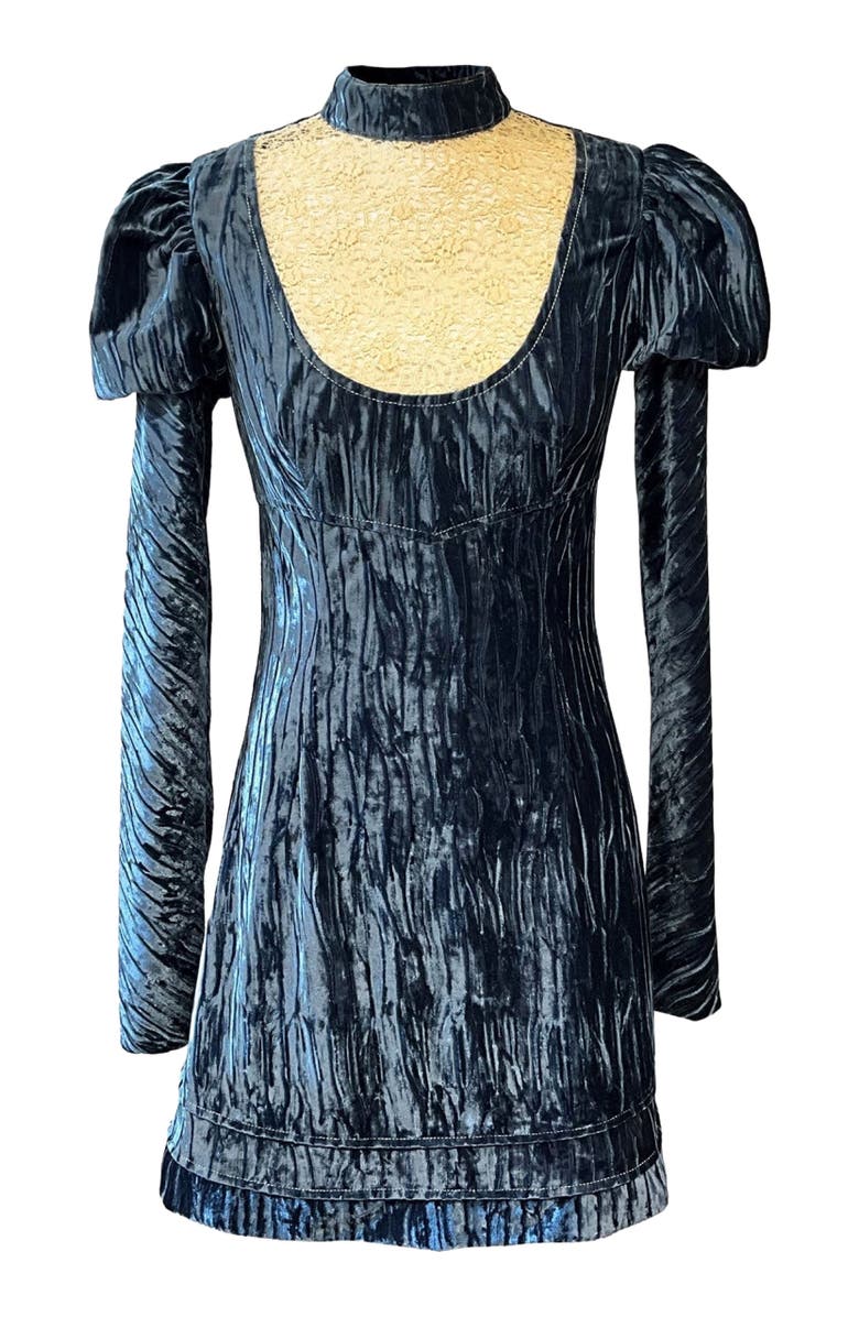Anna Sui Crushed Velvet Cream Lace Mini Dress, Alternate, color,