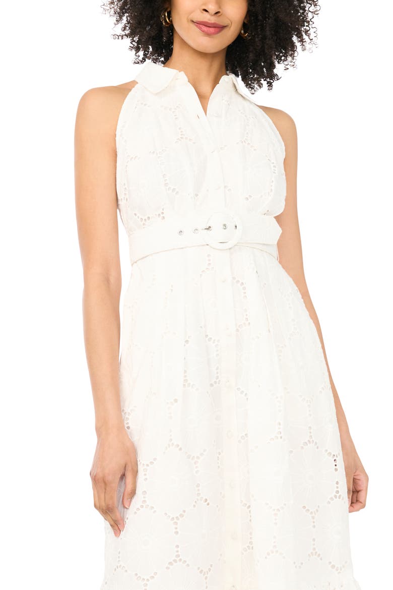 Sleeveless Belted Cotton Broderie Anglaise Maxi Shirtdress, Alternate, color, ULTRA WHITE