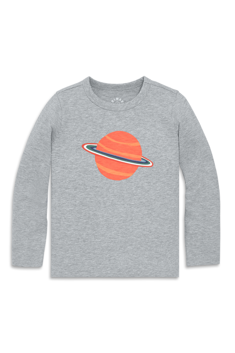 Kids Long Sleeve Saturn Tee, Main, color, Heather Gray Saturn