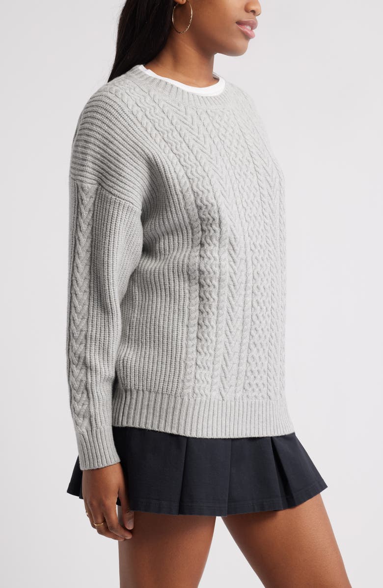 BP. Oversize Cotton Blend Cable Sweater, Alternate, color, 