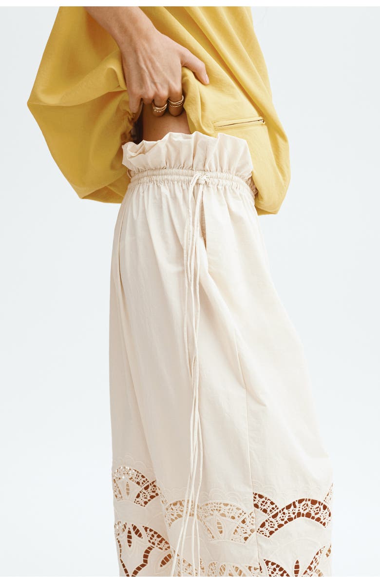 H&M Broderie Anglaise Drawstring Trousers, Alternate, color, Light Beige