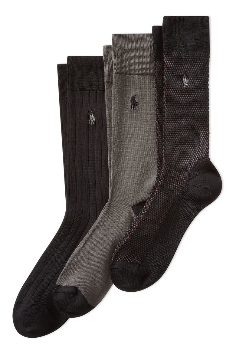 Assorted 3-Pack Bird's Eye Socks, Main, color, BLACK