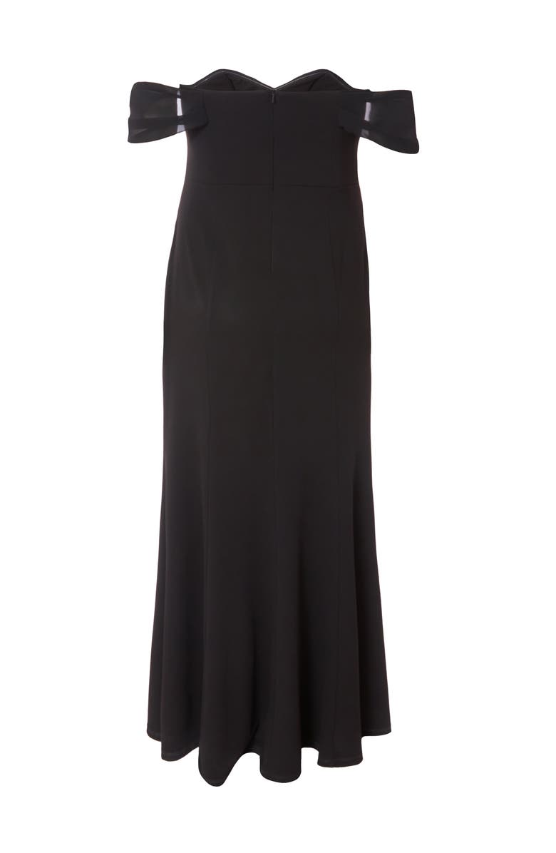 QUIZ Plus Size Scuba Crepe/Chiffon Bardot Maxi Dress, Alternate, color, 