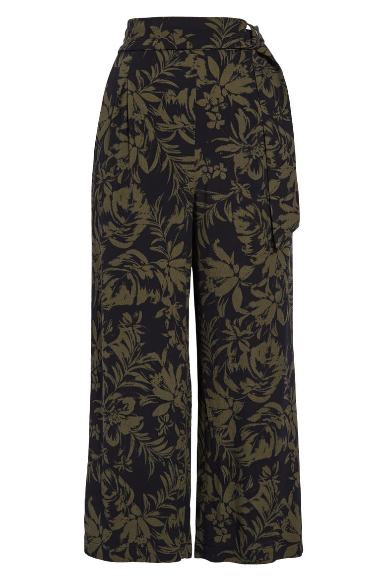 Floral Print Crop Wide Leg Pants, Main, color, BLACK JUNGLE PALM