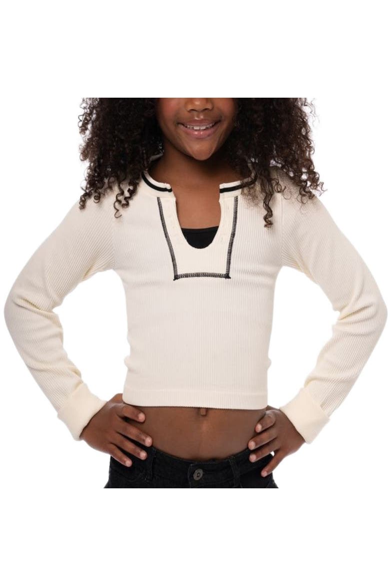 Ribbed seamless top with contrast stitching - Big Kid, Main, color, Winter White-Black