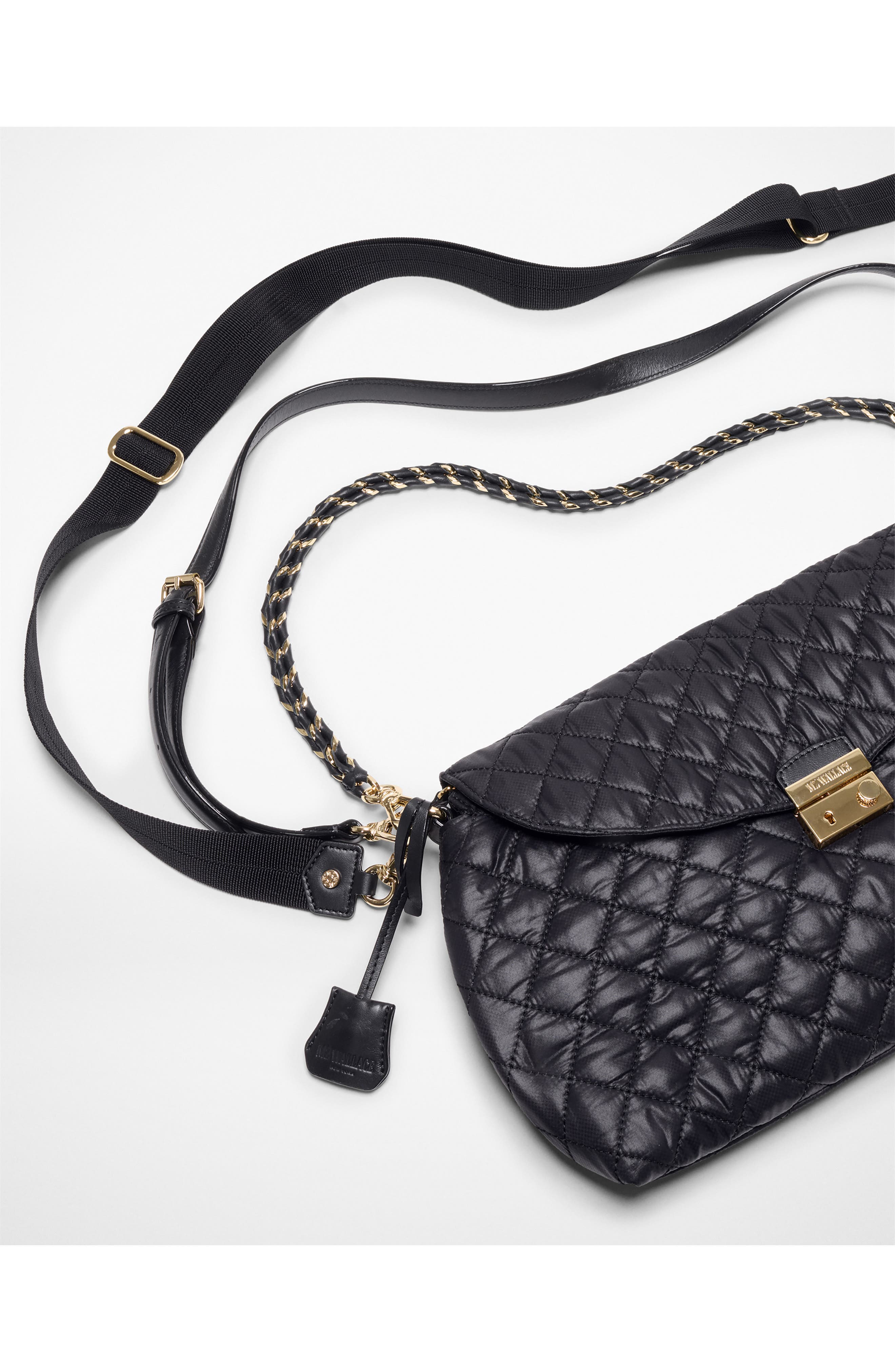 MZ Wallace Crosby Lock Quilted Nylon Shoulder Bag, Alternate, color, Black