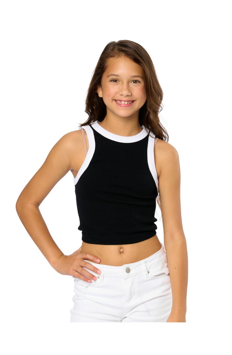 Malibu Sugar Contrast trim sleeveless top, Alternate, color, Black & White
