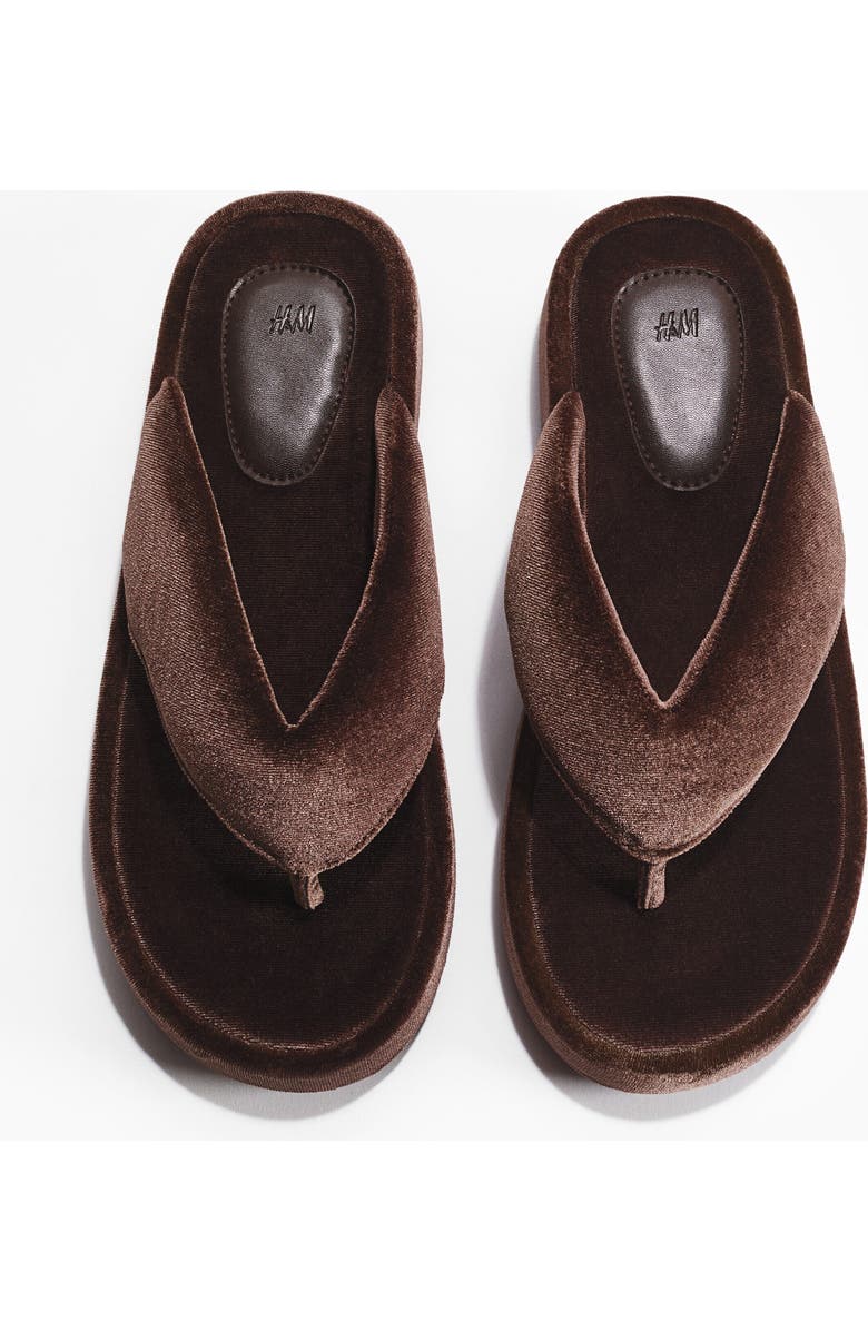 H&M Velour Flip-flops, Main, color, Dark Brown
