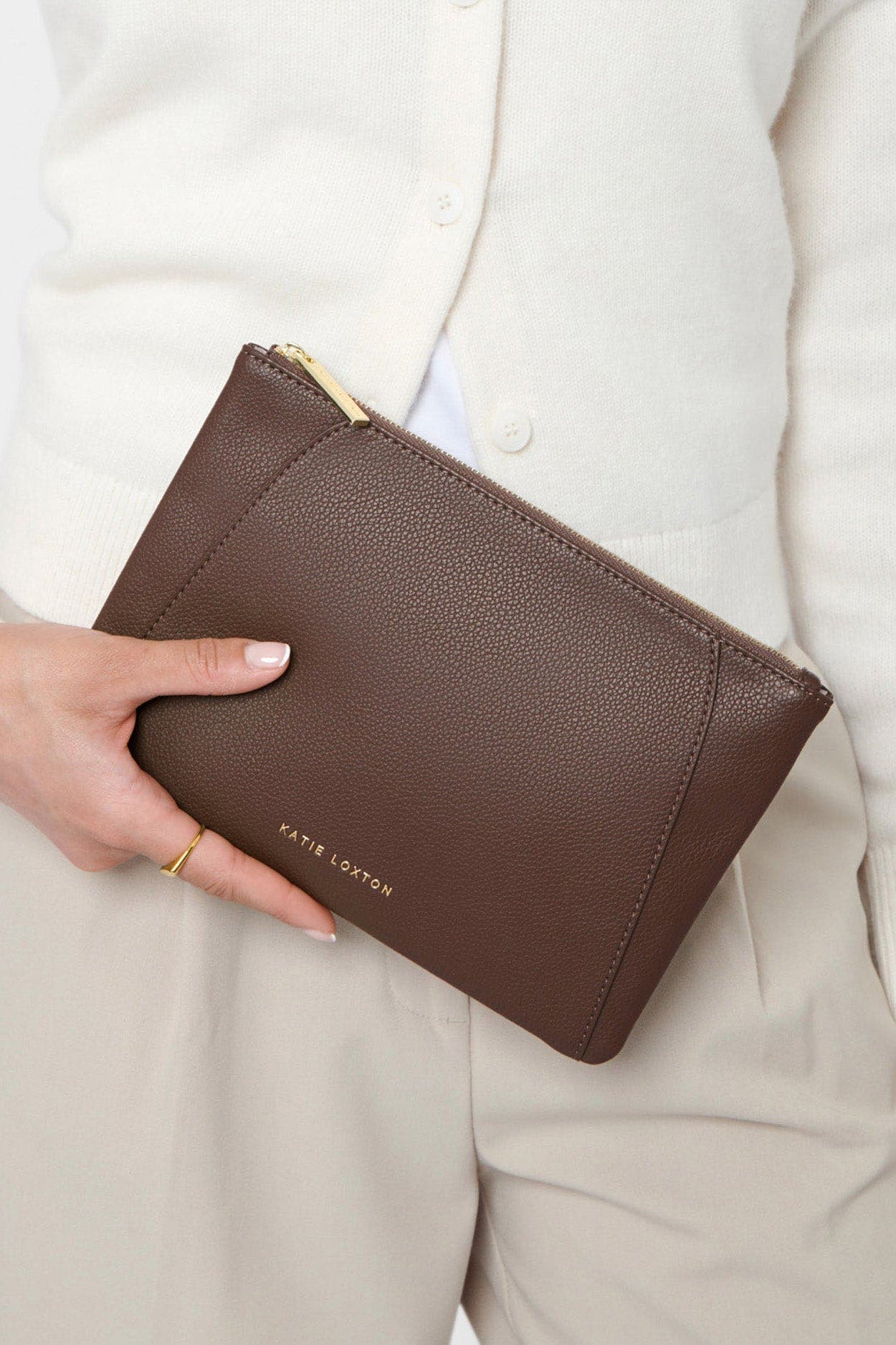 Hana Pouch, Alternate, color, Chocolate
