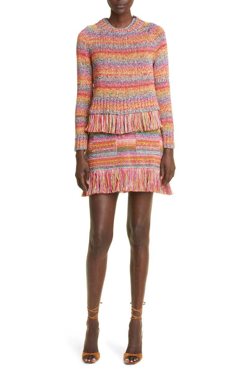 Oscar de la Renta Ombré Stripe Cotton Crochet Sweater, Alternate, color,