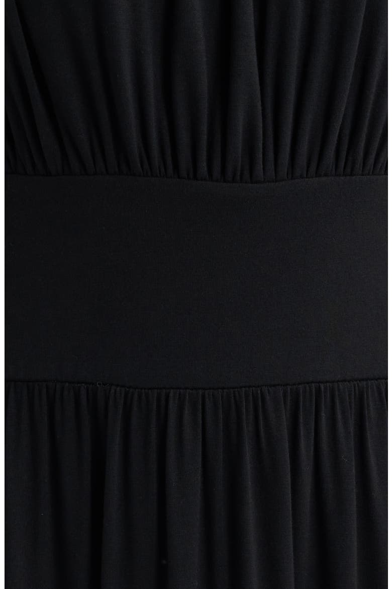 Cap Sleeve Ruched Knit Midi Dress, Alternate, color, BLACK