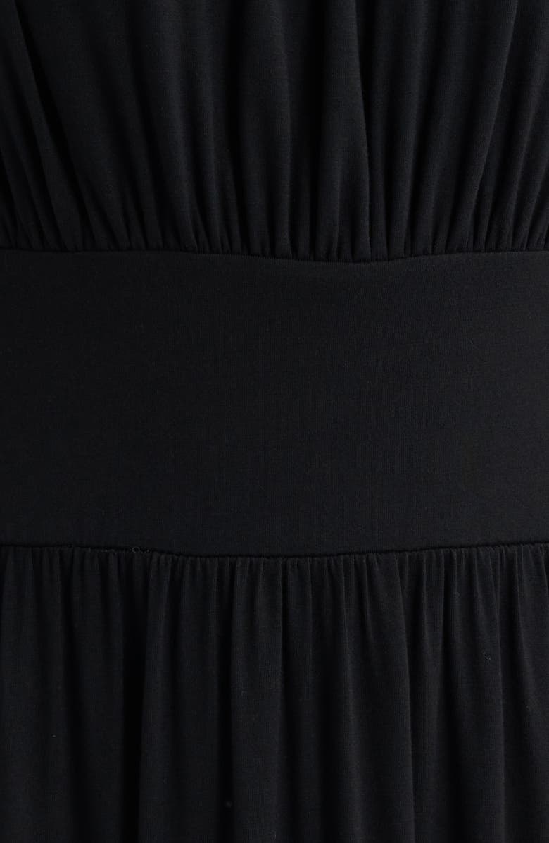 Loveappella Cap Sleeve Ruched Knit Midi Dress, Alternate, color, Black