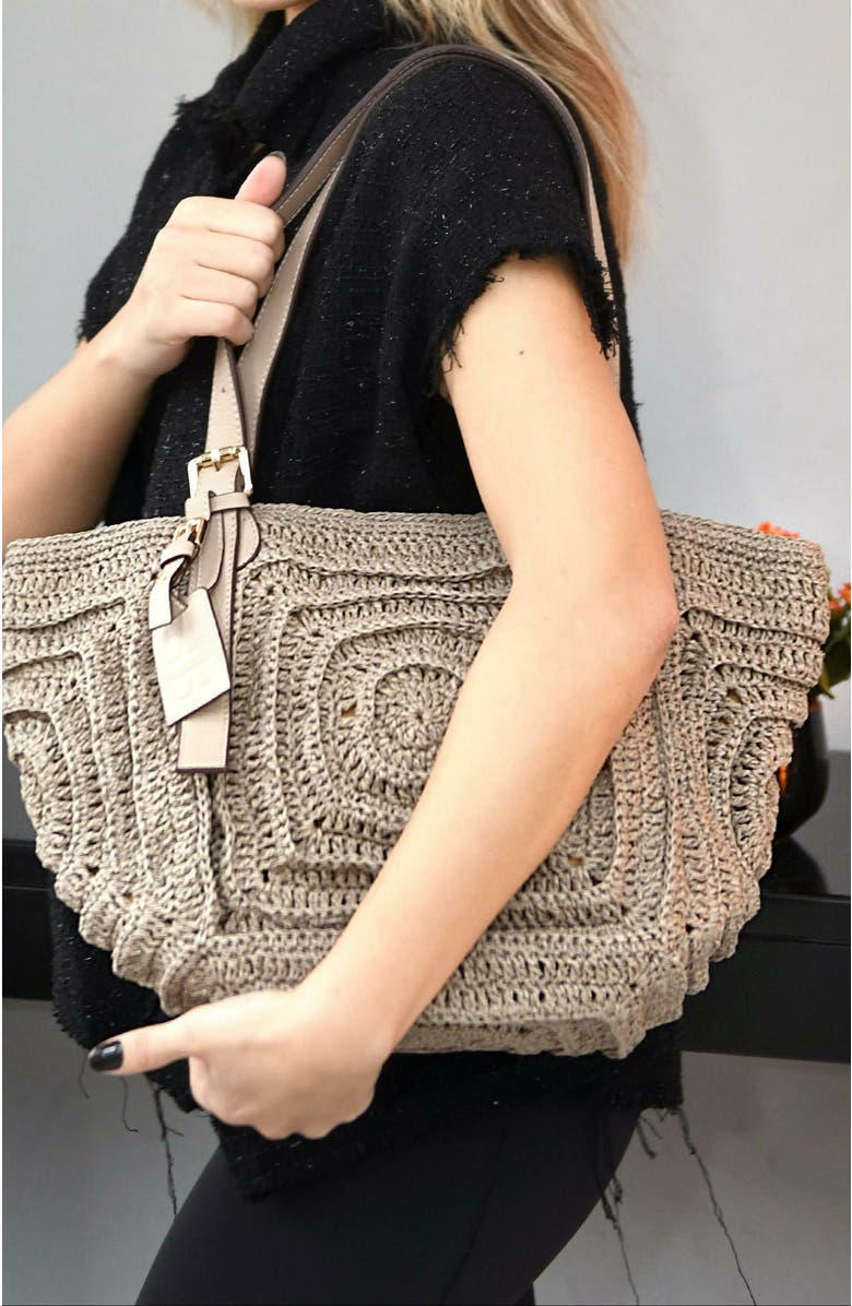 Forever & Always Shoes Giorgia Hand Woven Shoulder Bag with Leather Straps, Alternate, color, Mink Color