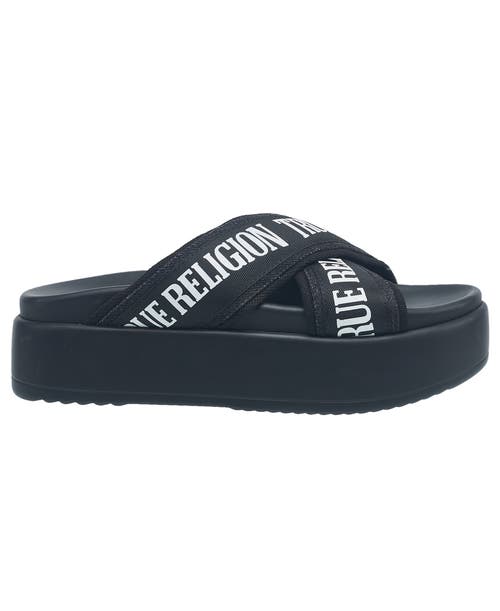 True Religion Alia Cross Strap Slip On Platform Sandal In Black