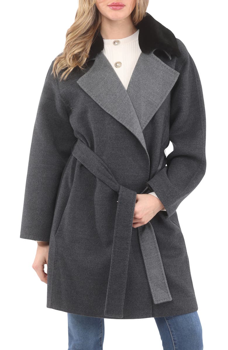 GORSKI Reversible Wool Coat w/ Detachable Genuine Shearling Collar, Alternate, color, Dark Gray/Gray/Black