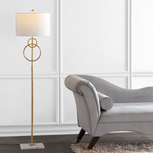 Jonathan Y Haines Modern Circle Marble/metal Led Floor Lamp In Gold Leaf/white