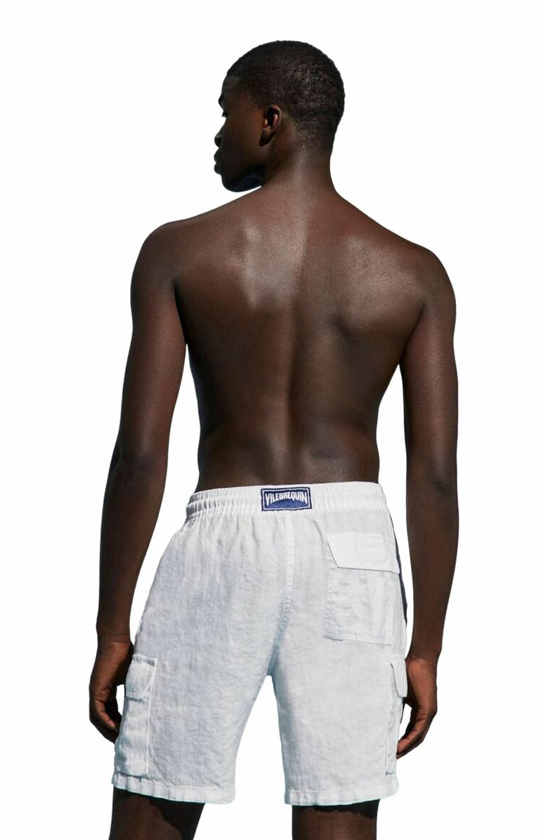 Vilebrequin Men's Linen Bermuda Cargo Pockets Shorts, Alternate, color, Blanc