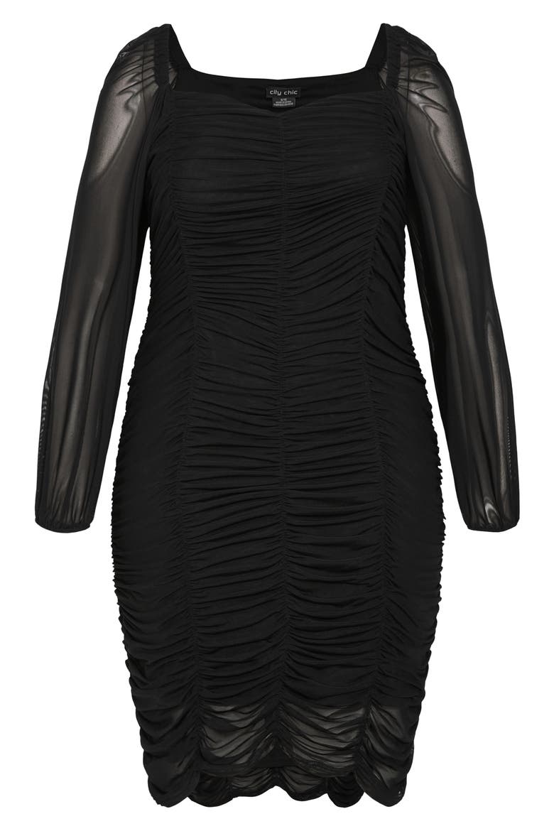 Londyn Ruched Long Sleeve Body-Con Dress, Alternate, color, BLACK