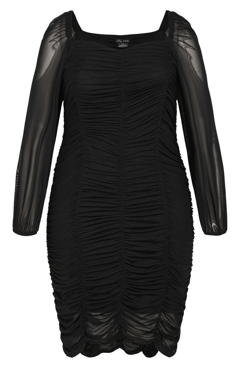 City Chic Londyn Ruched Long Sleeve Body-Con Dress, Alternate, color, Black