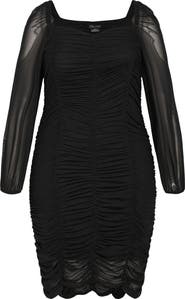 City Chic Londyn Ruched Long Sleeve Body-Con Dress
